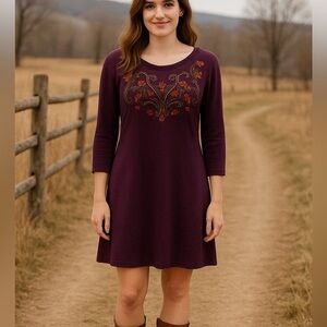 Saint Tropez West Embroidered Sweater‎ Dress XL Purple Boho Cottagecore Winter